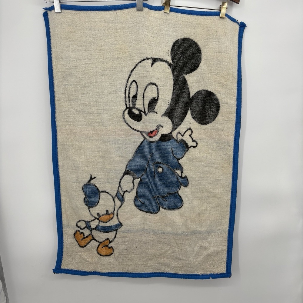 Vintage 1980s Biederlack Disney Mickey Mouse Donald Duck Baby‎ Blanket 36x26